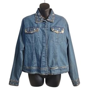 Vintage New Directions Women's Blue Sequined Denim Jacket Size M